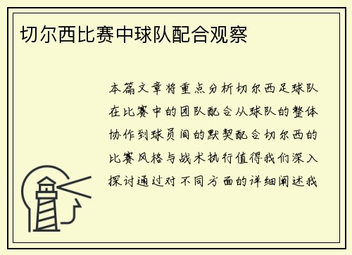 切尔西比赛中球队配合观察