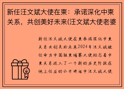 新任汪文斌大使在柬：承诺深化中柬关系，共创美好未来(汪文斌大使老婆)